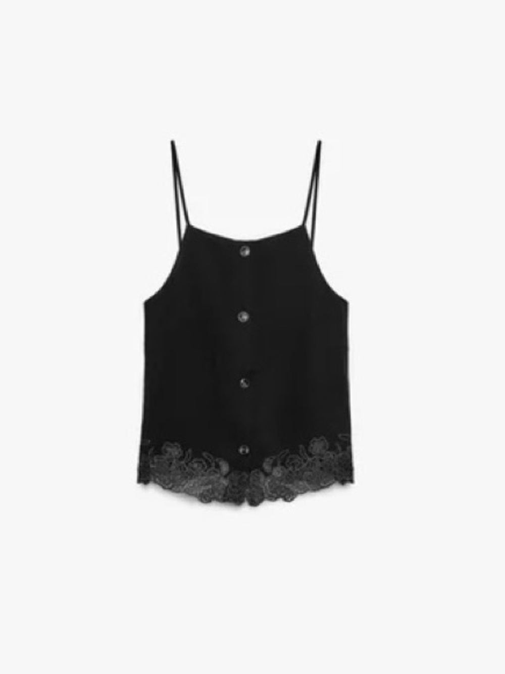 ZARA Black Tie Back Cami Lace Hem Spaghetti Strap Adjustable Button Size M